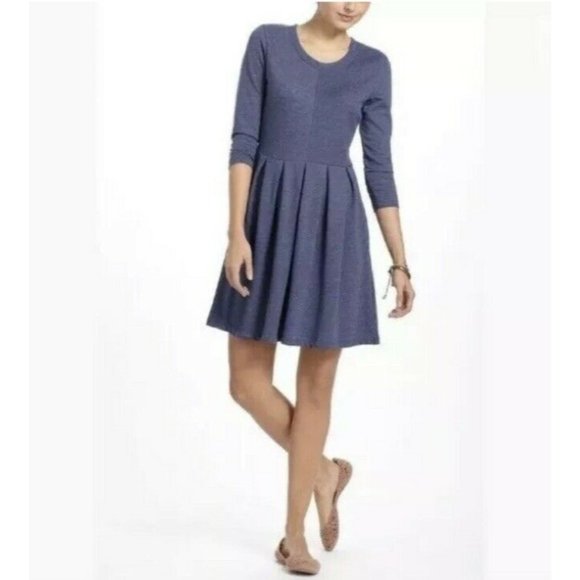Anthropologie PUELLA Sloped Peaks Pleated Blue Dress Small RARE HTF GORGEOUS - Picture 2 of 4
